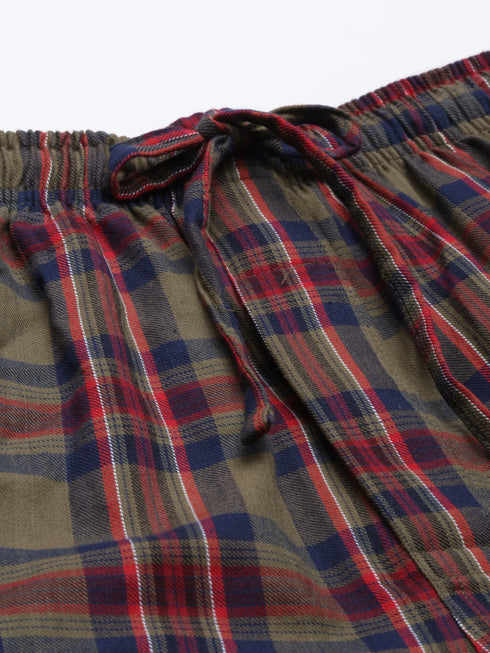 Olive Checked Pure Cotton Sleepsuit